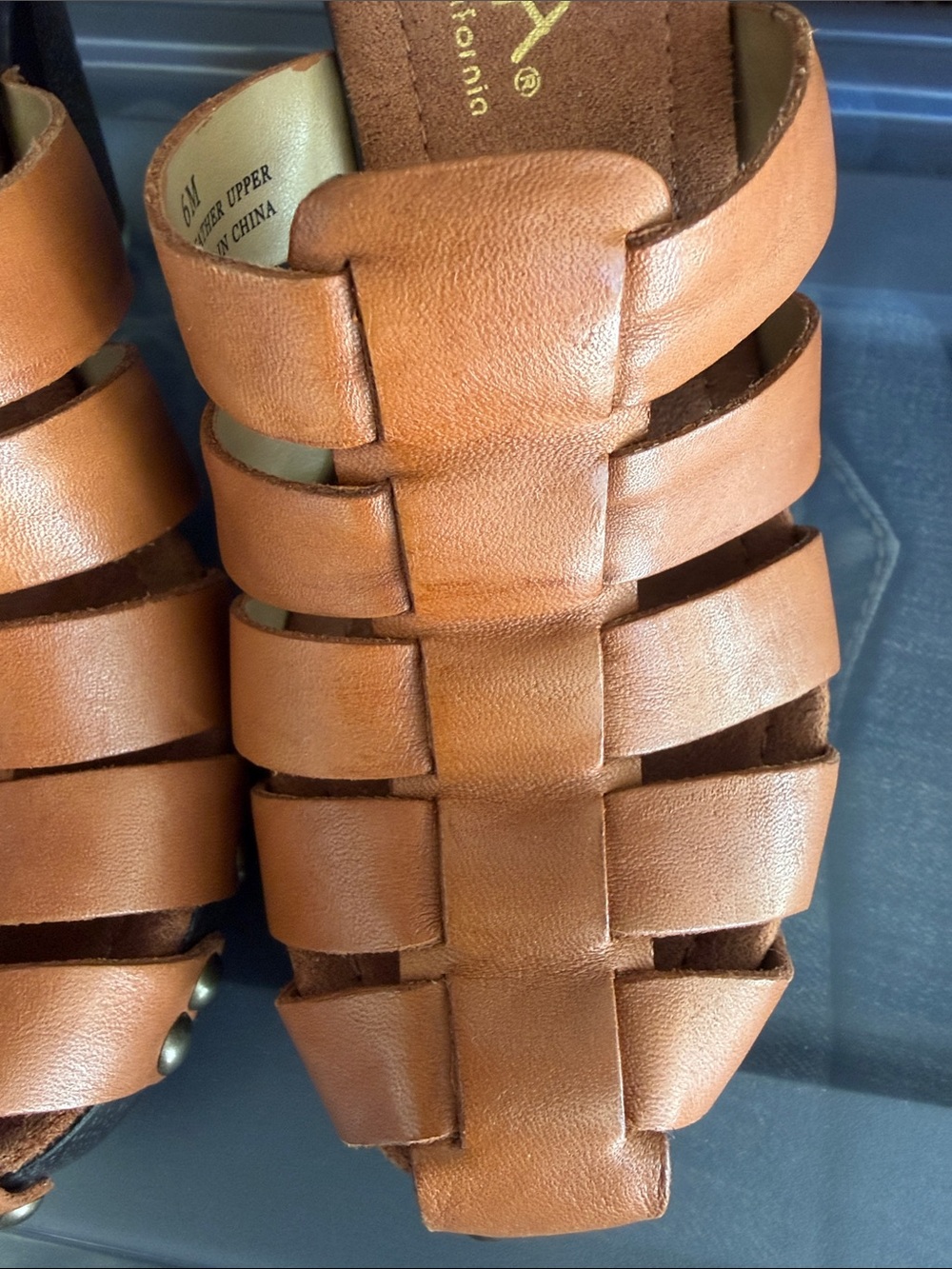 Sbicca of California Leather Woven High Heel Slide Sandals Size 6M - Picture 4 of 8